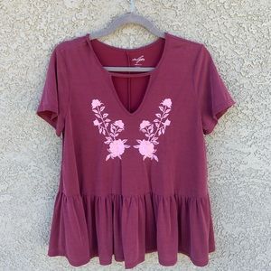 Francesca’s Abi Embroidered Peplum Blouse